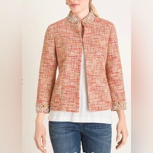 Chico’s Red Pink Embellished Tweed Jacket 1/M